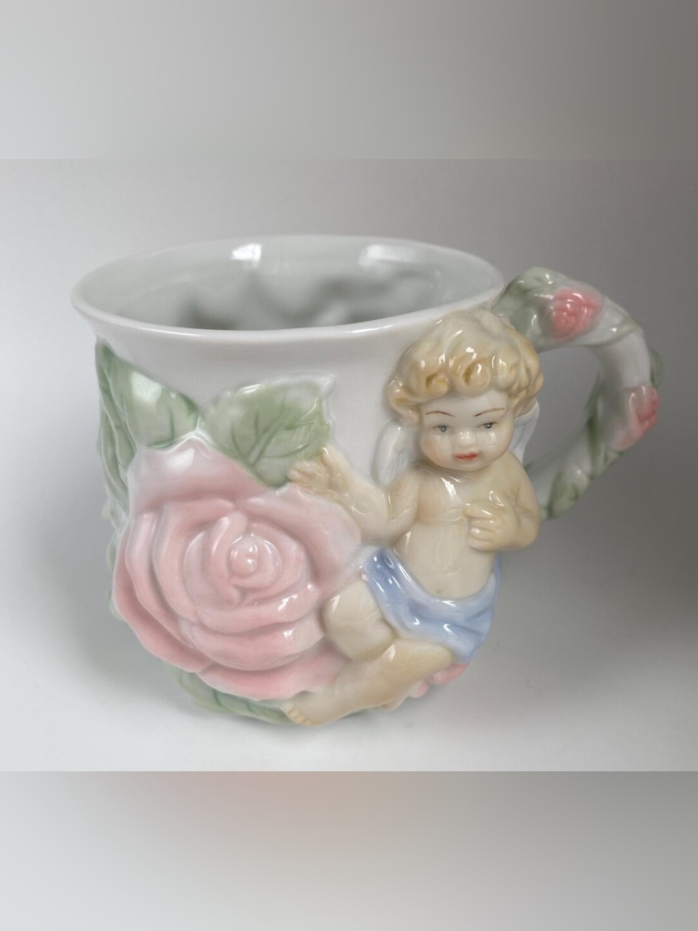 Vintage Avon Porcelain Cherub Rose Cup set of 2 mugs (Teapot sold separately)